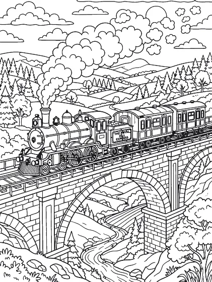 Steam train, a colouring page