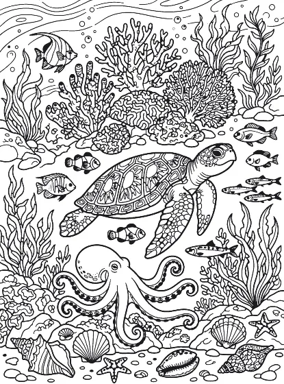 Under the sea, a colouring page