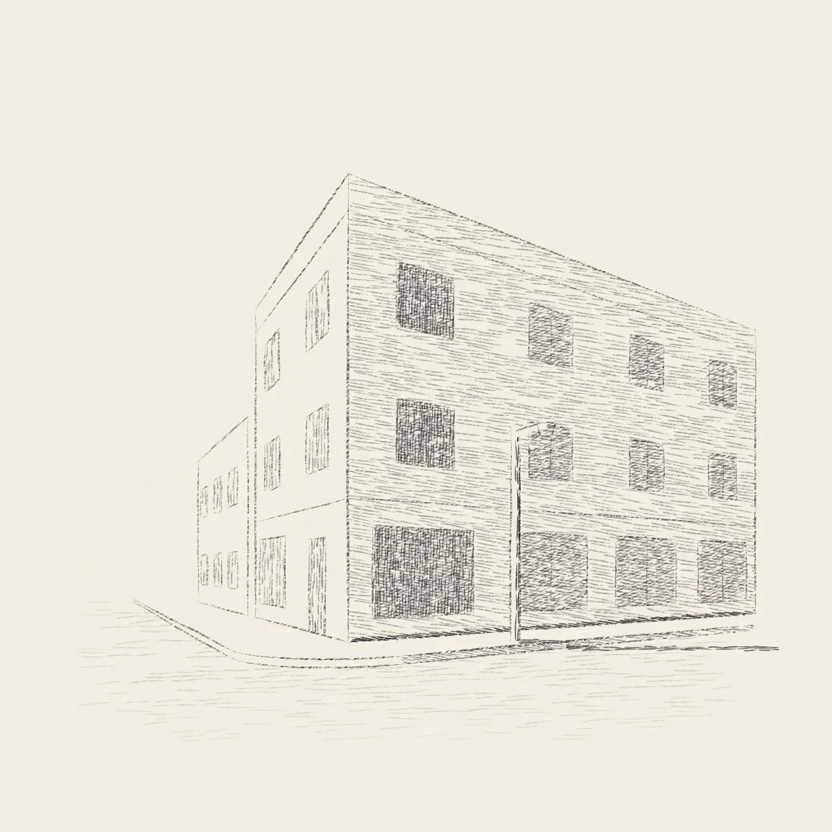 A Street Corner in Two-Point, the finished drawing