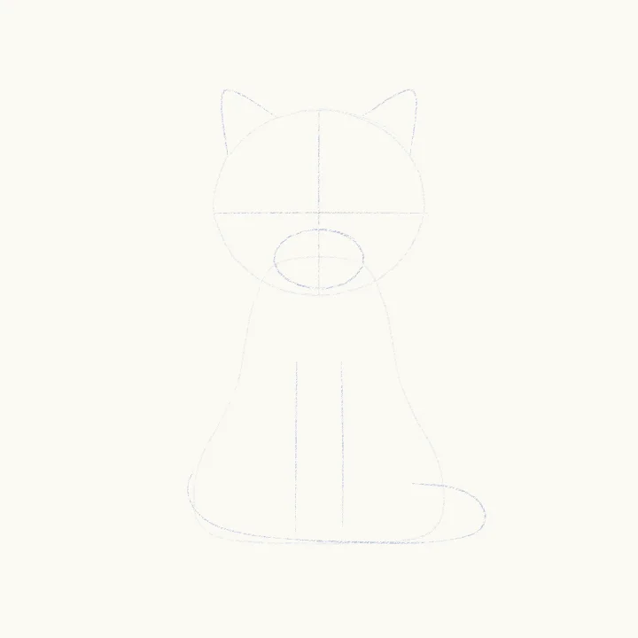 Step 2: Ears, face lines, legs and tail