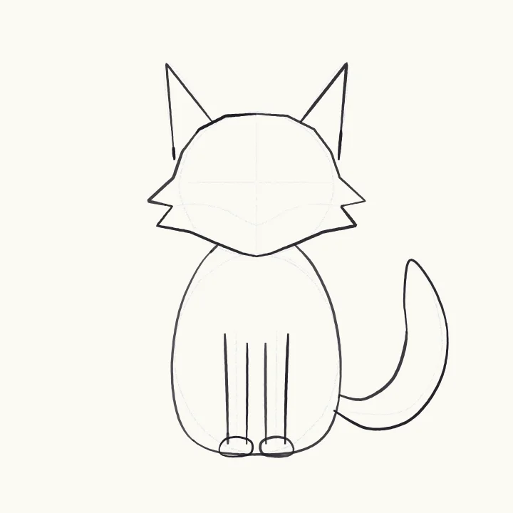 The Cartoon Fox lesson at step three: the outline inked over the light pencil shapes