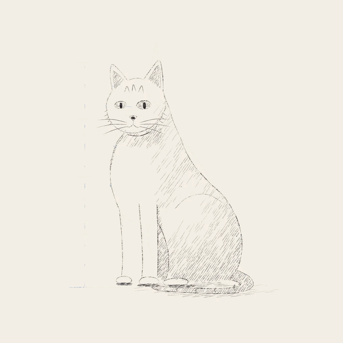 A Cat, Sitting, the finished drawing