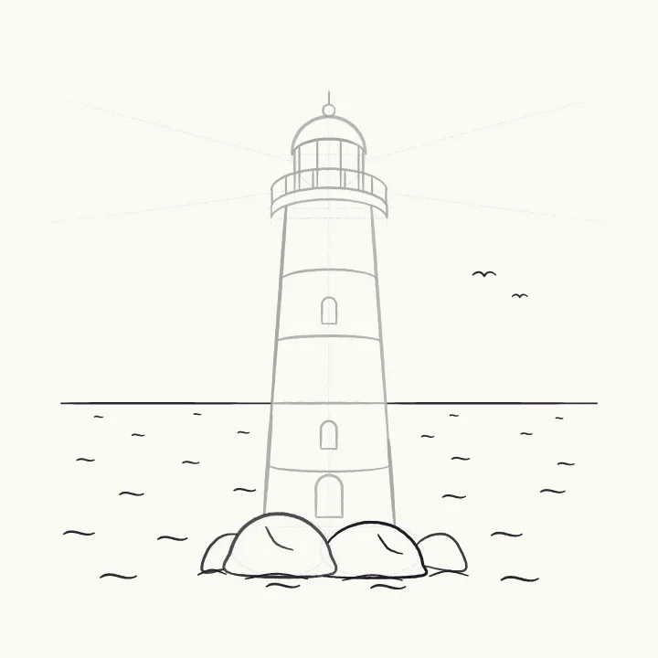 Step 5: Rocks, sea and gulls