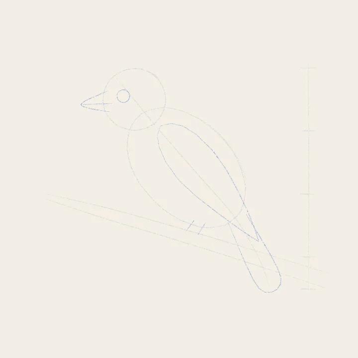 Step 3: Beak, eye, wing, tail