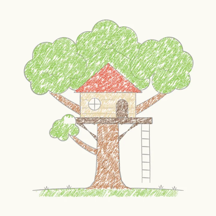 Step 7: Leaves, wood and a red roof